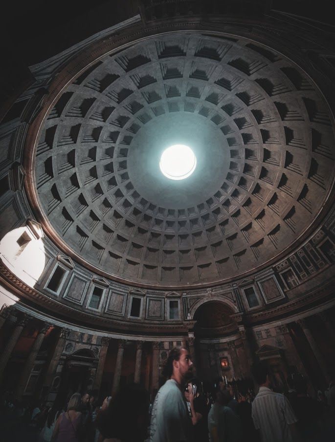 The grand columns of the Pantheon once a temple for all Roman gods later a Christian church