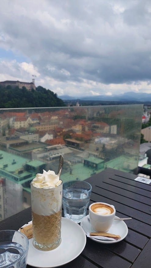 The breathtaking rooftop view from Neboticnik Skyscraper overlooking green Ljubljana
