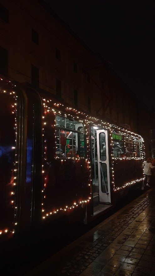 The magical Christmas tram in Bratislava dressed in Christmas clothes and filled with holiday spirit