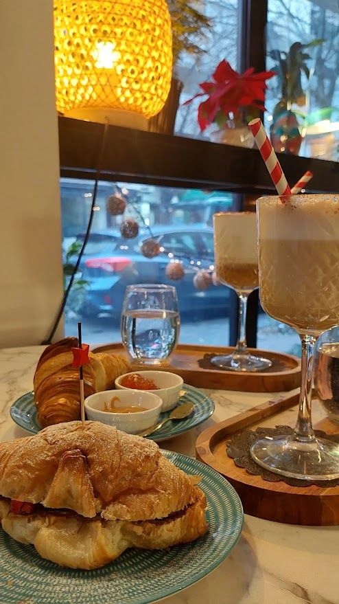 The must-taste croissant with raspberries and choco cream paired with a coffee late at Caffe Paname
