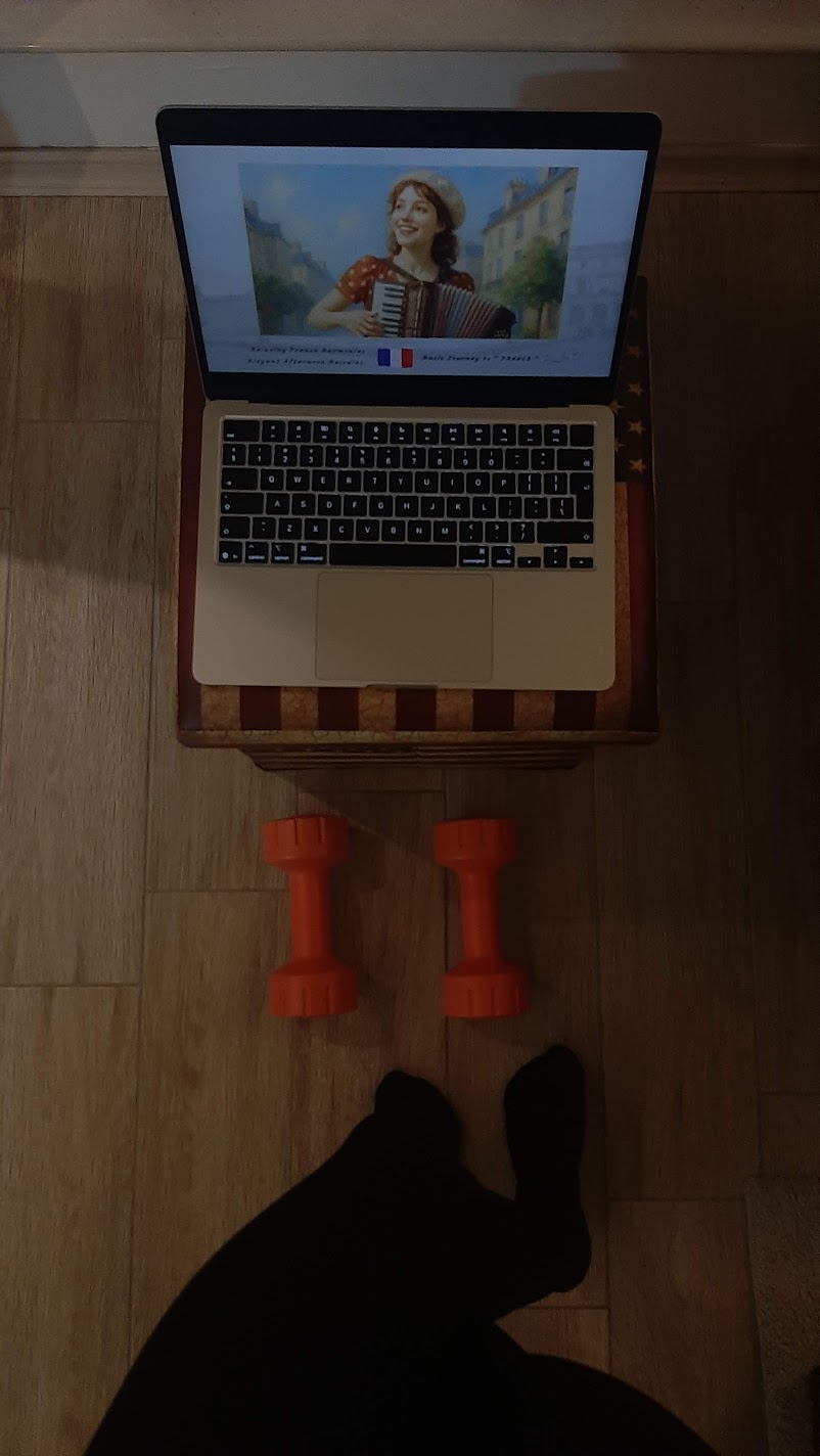 hand weights and laptop