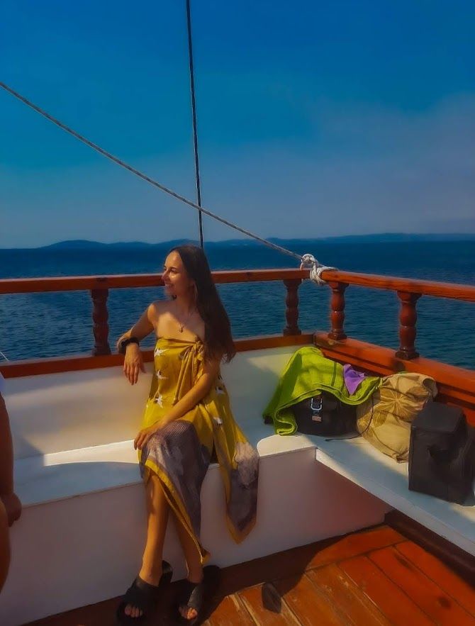 Feeling the sea breeze and taking in the stunning views during the boat ride along Halkidiki