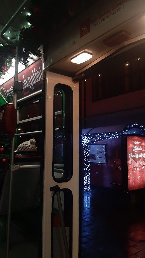 Inside the Christmas tram moving through Bratislava in another Christmas dimension of pure magic