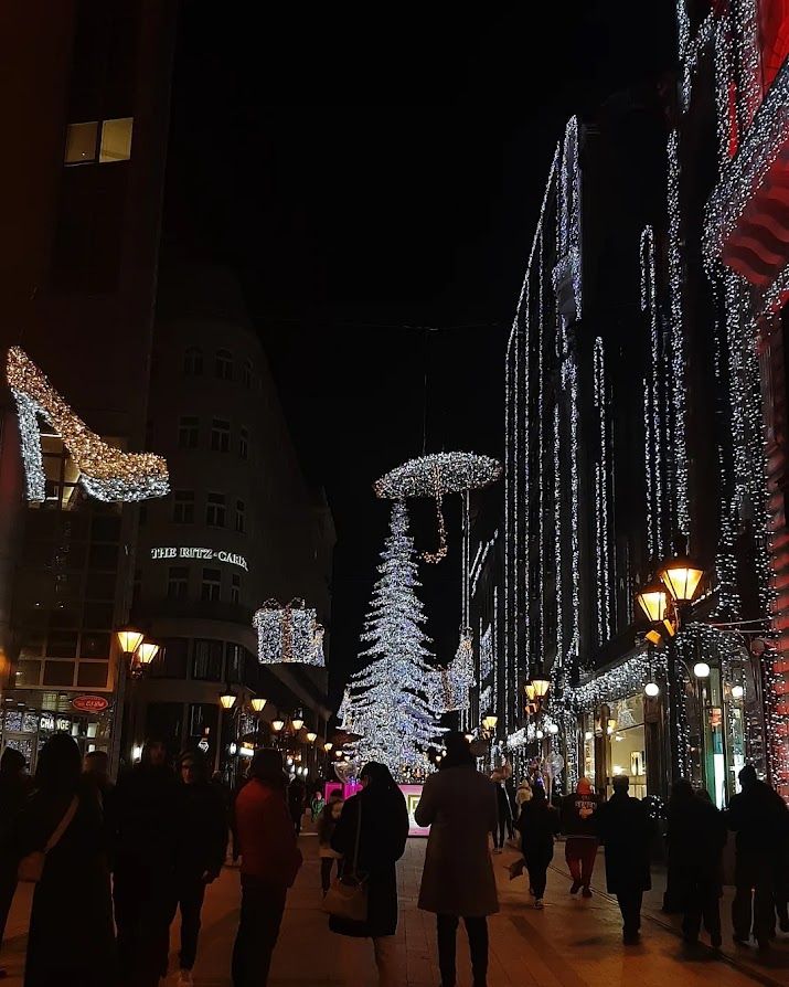 The elegant Fashion Street in Budapest decorated with special dedication for the winter season