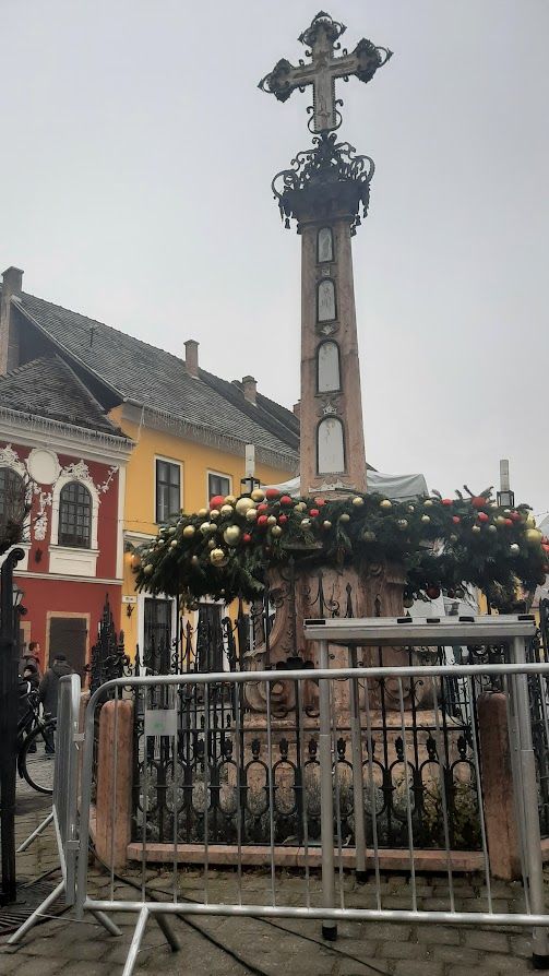 Festive winter decorations adorning the streets of Szentendre during the magical Christmas season