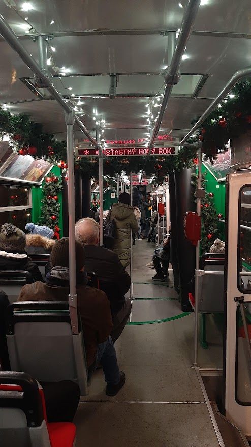 Beautiful Christmas decorations inside the tram creating an unforgettable festive experience