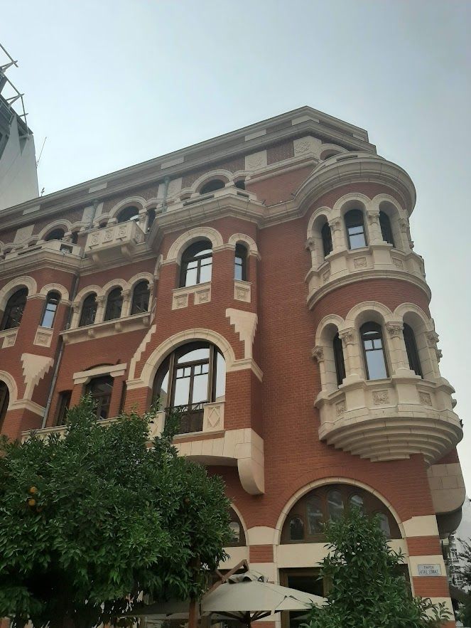 Beautiful neoclassical architecture in Thessaloniki with elegant buildings shining towards the sea