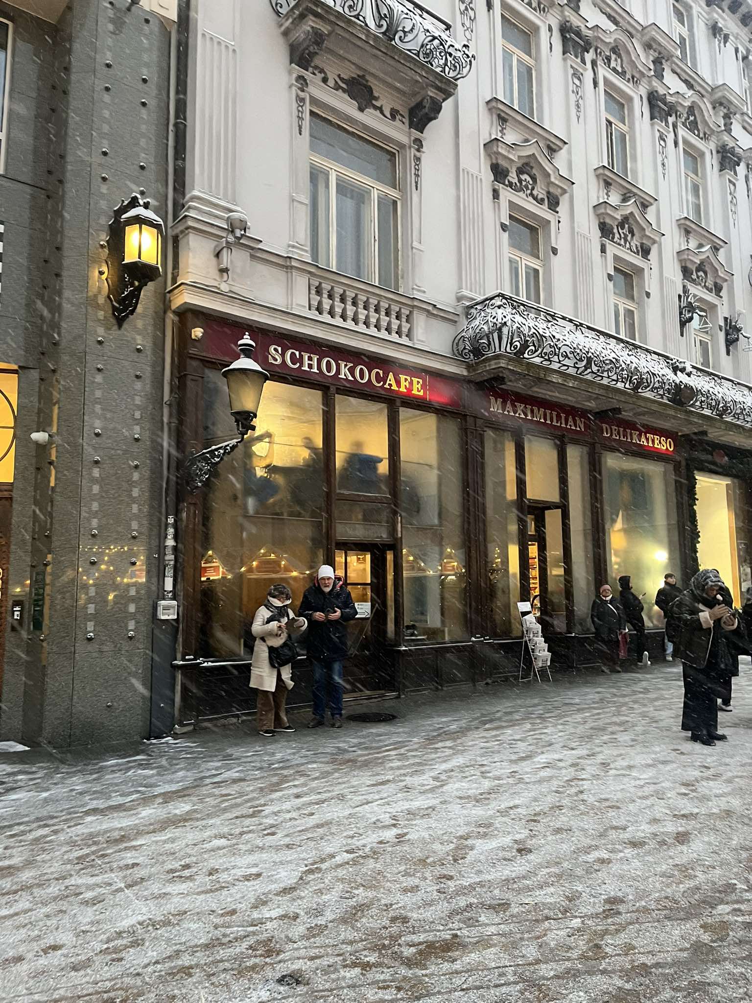 Enjoying a hot drink at Schocokafe while writing your Christmas story in the heart of Bratislava