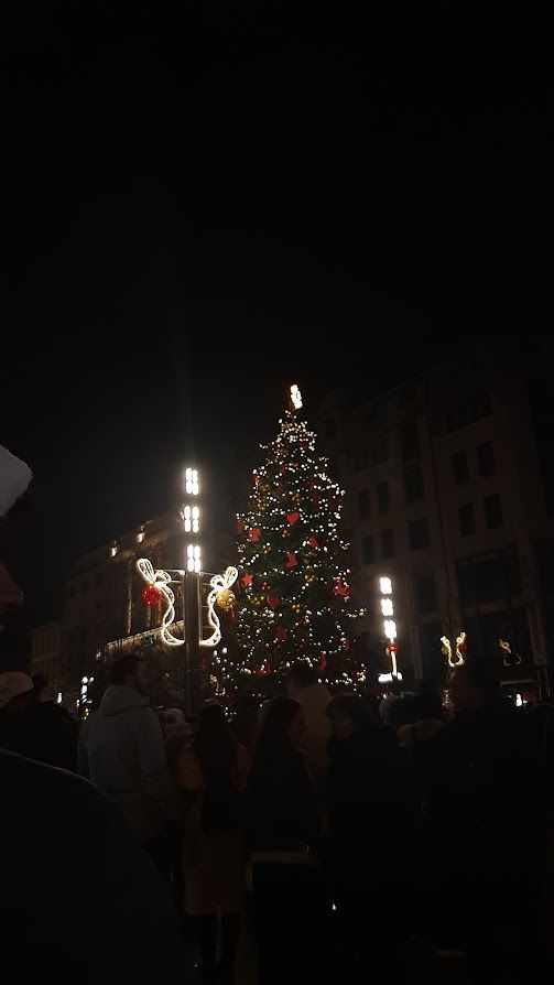 The festive Vorosmarty Square in Budapest hosting the Christmas Market with mulled wine and traditional food