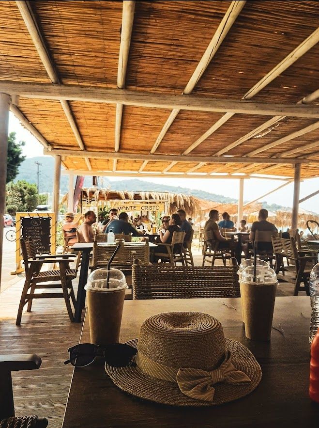 Enjoying the most beautiful iced chocolate drink at a cafe in Toroni on the Sithonia Peninsula