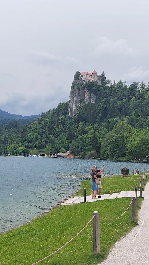 The ancient Bled Castle perched on a cliff one of the oldest castles in Slovenia