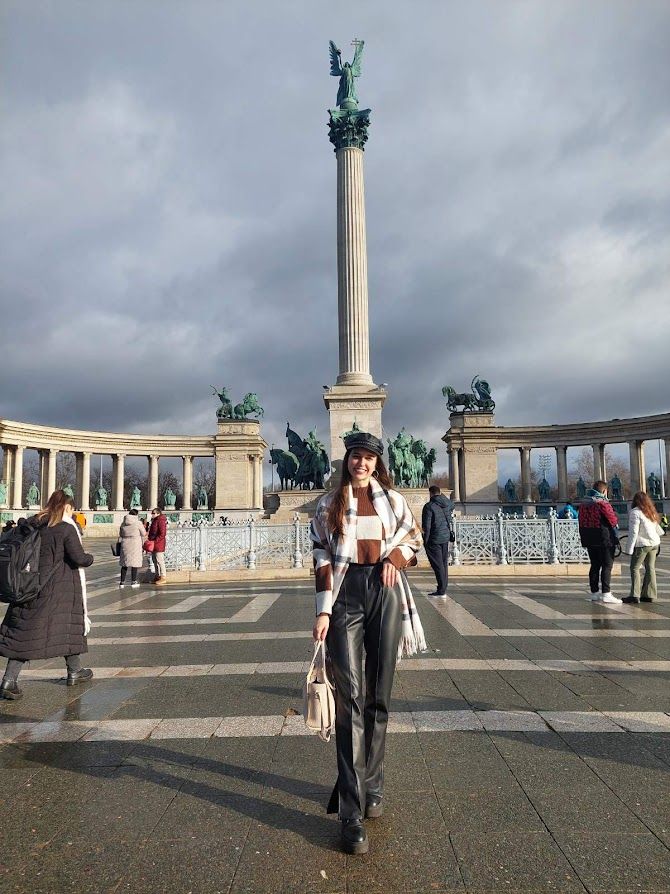 The grand neoclassical Heroes Square in Budapest dedicated to the Hungarian heroes and history