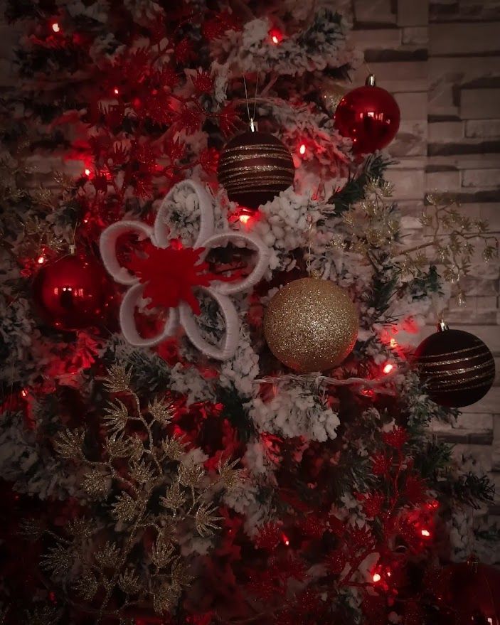A festive Christmas wreath hanging on the door welcoming guests with holiday cheer