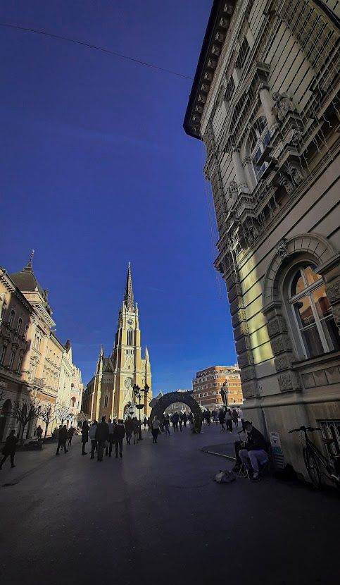 A picturesque street in Novi Sad Serbia with beautiful Central European architecture and colorful facades