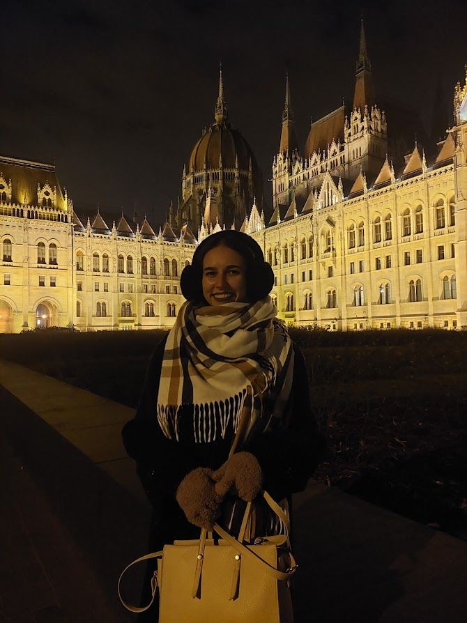 Posing in front of the magnificent Hungarian Parliament one of the largest parliamentary buildings in the world