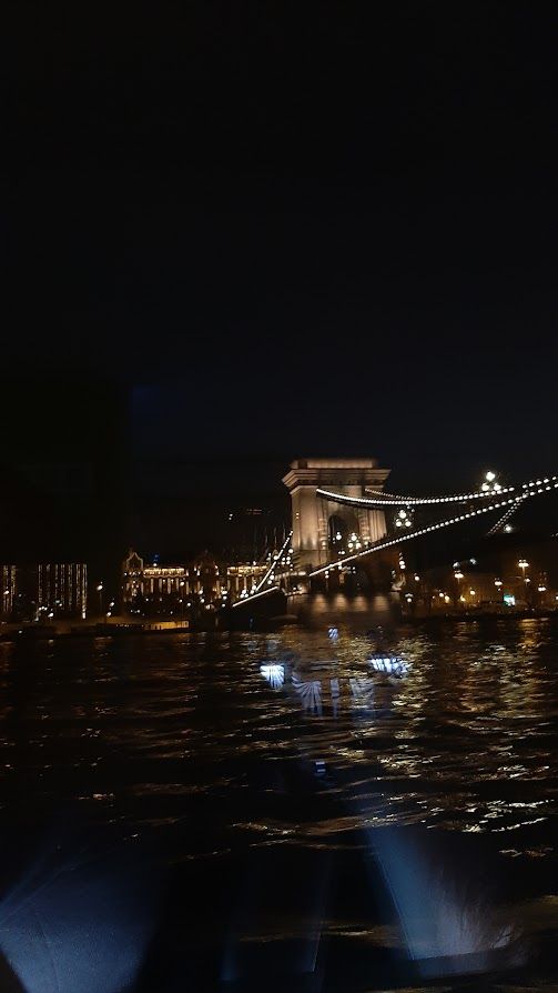 The beautiful blue Danube flowing through Budapest as seen from a magical night cruise