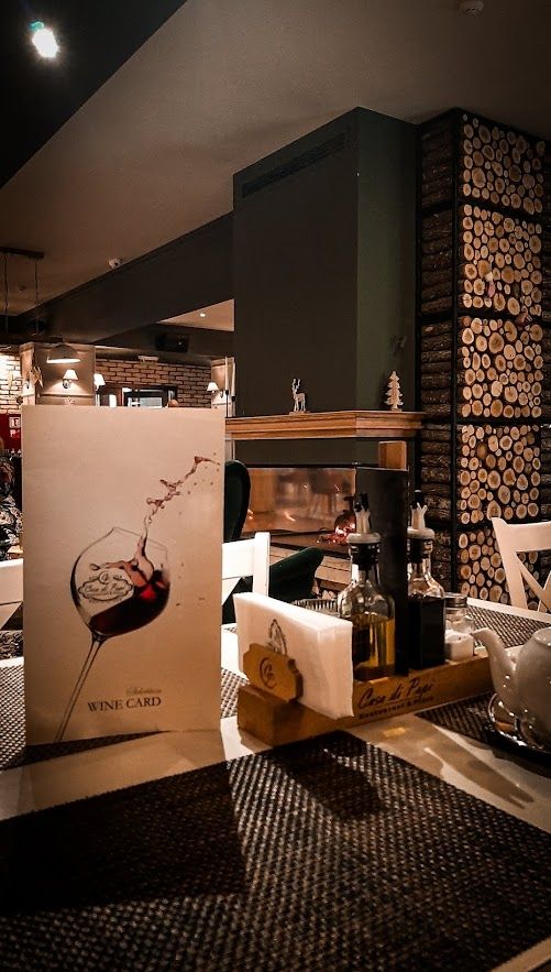 The warm inviting interior of Casa di Papi restaurant where your mood can only be excellent