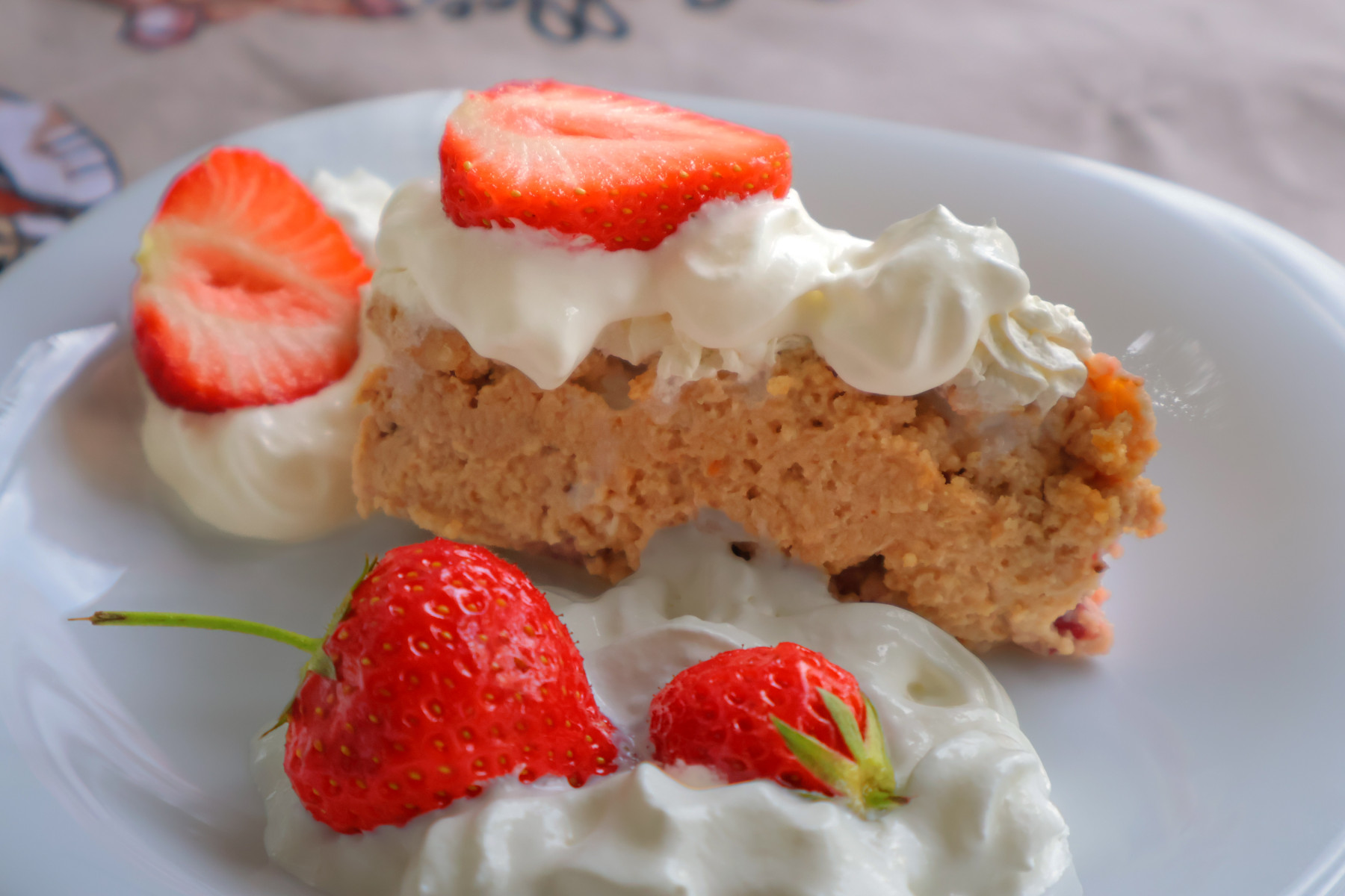 A slice of strawberry cream cake for dessert
