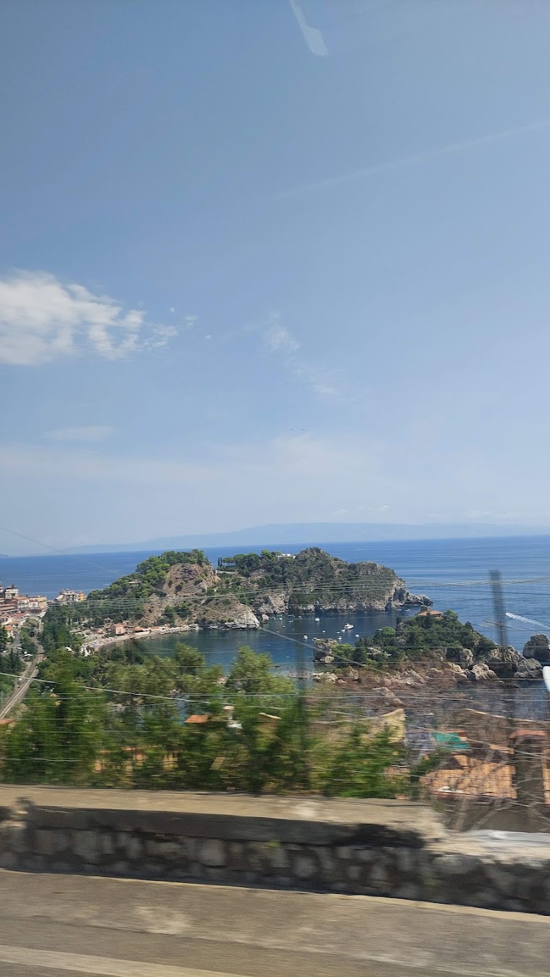A view of the Isola Bella islet and its bay near Taormina